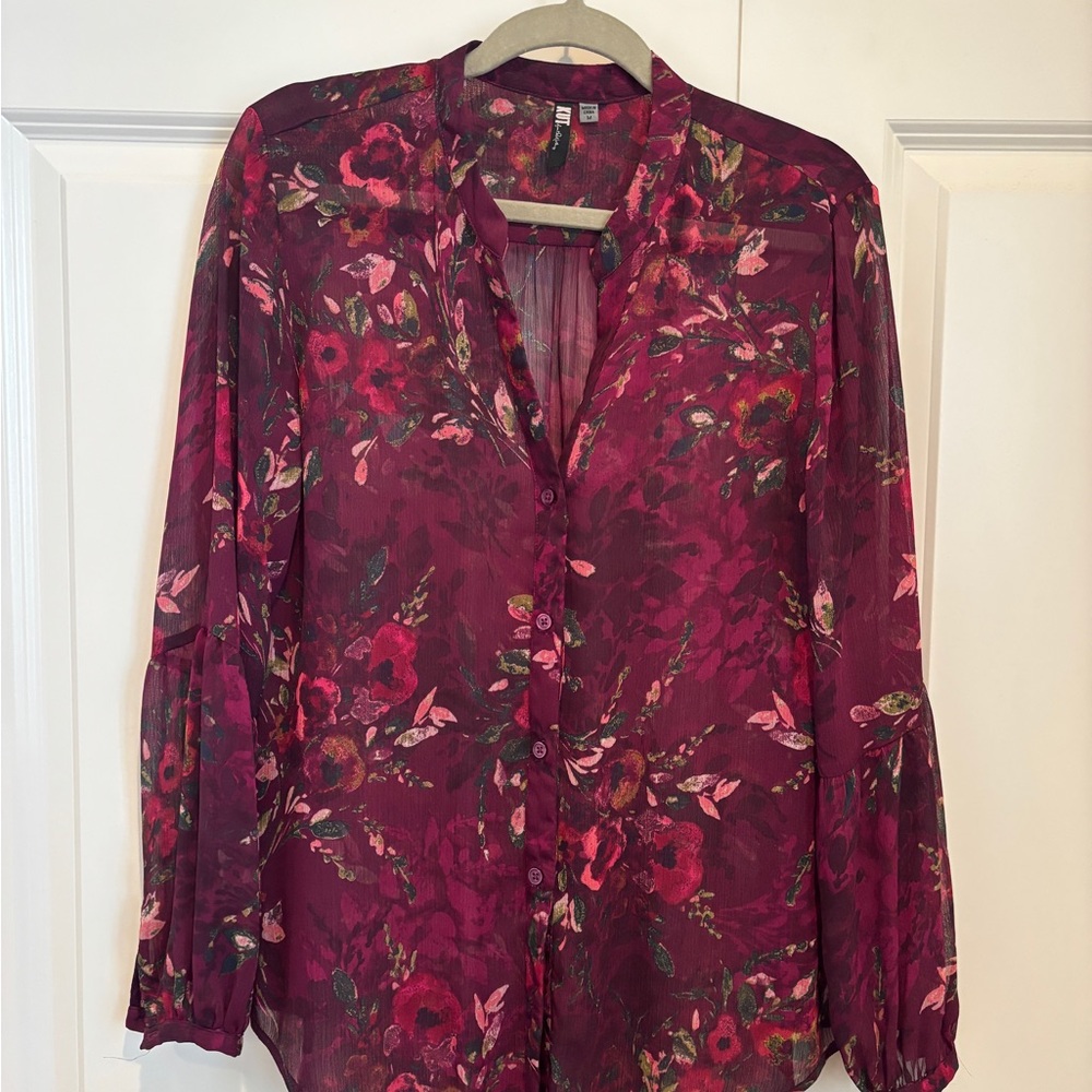 Kut from the Kloth Burgundy Floral Blouse